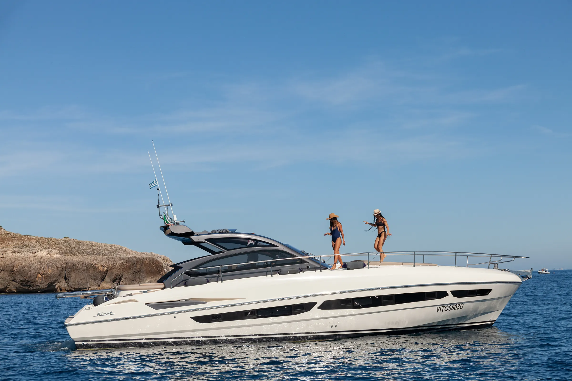 Bow of the FIART 47 during a Sunset Experience along the Amalfi Coast
