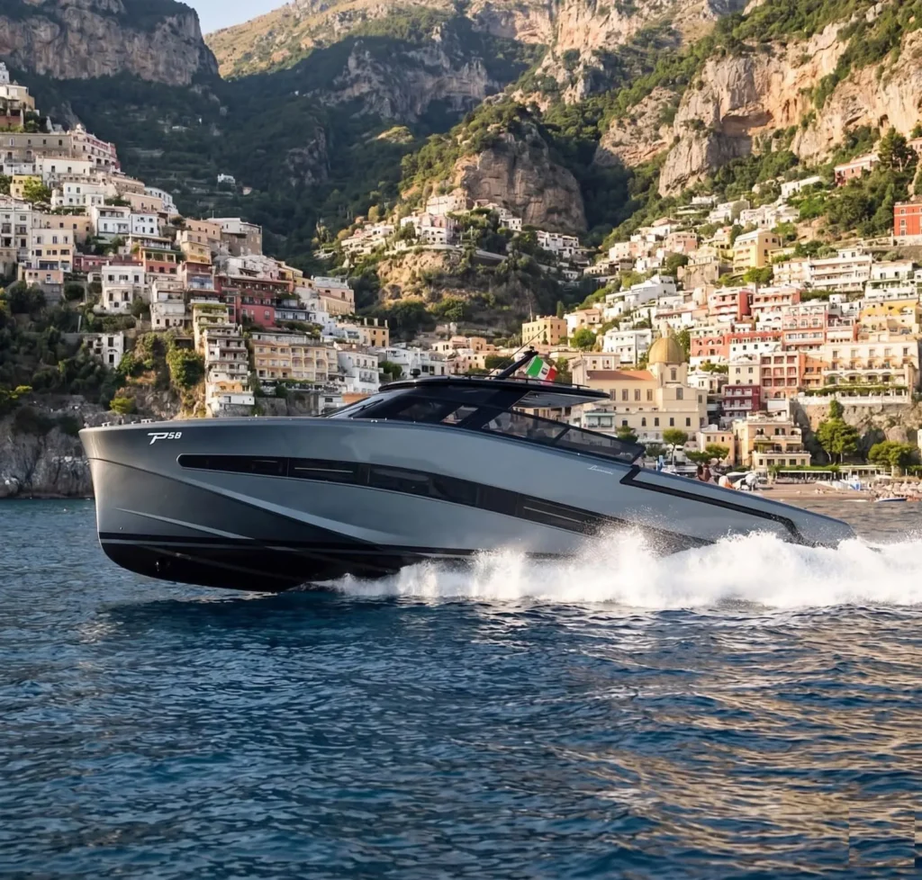 Fiart P58 luxury yacht anchored near Capri during a private tour