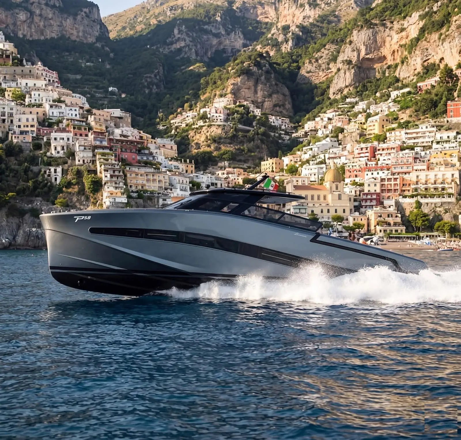 Fiart P58 luxury yacht anchored near Capri during a private tour