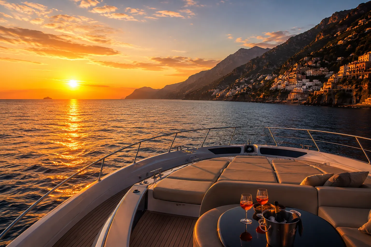 Sunset Experience on a luxury yacht along the Amalfi Coast with sunset aperitivo