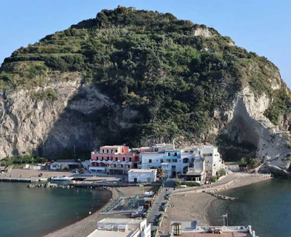Sant'Angelo in Ischia with turquoise waters and characteristic alleys seen from the sea